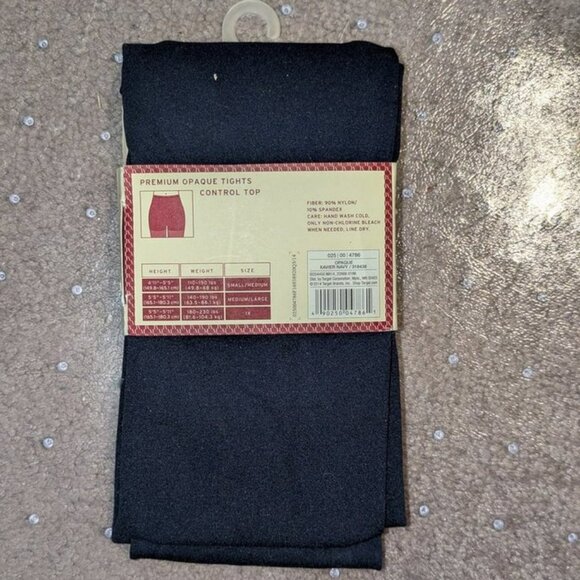 *3 FOR $9 NEW Merona Premium Opaque Control Top Xavier Navy Dark Solid Tights 1X - Picture 2 of 3